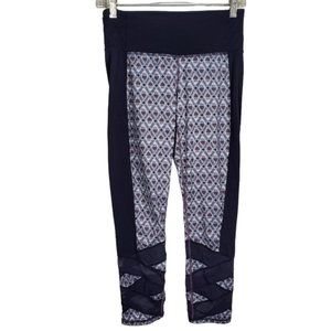 Athleta Mantra Mosaic Mesh Criss Cross Capris Workout Athletic Athleisure S Tall